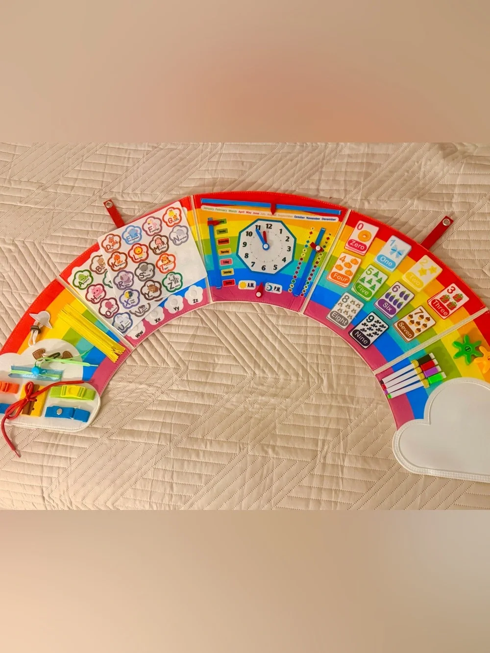 Interactive Rainbow Learning Clock Playbook for Kids - Multicolor